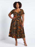 "Afrocentric Pattern" Sweetheart Midi Dress
