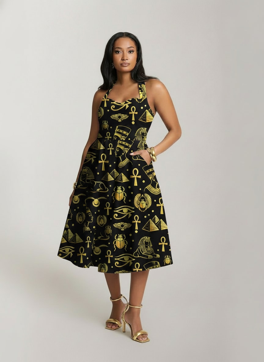 "Nefertiti" Black Gold Corset Dress