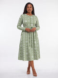 "Oshun Verde" Long Sleeve Midaxi Dress