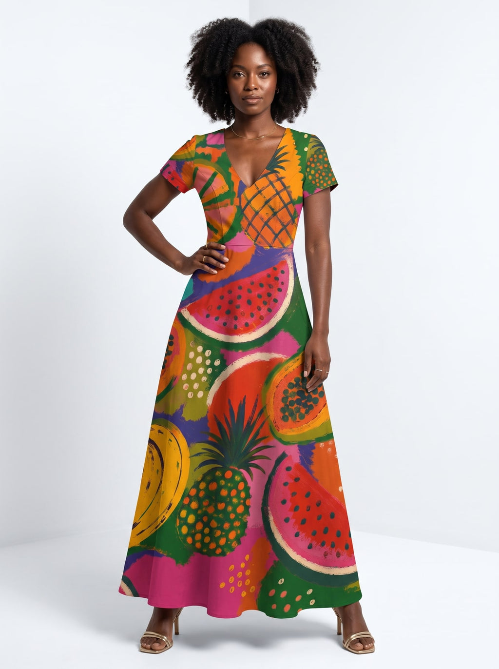 "Matunda" Short Sleeve Maxi Dress