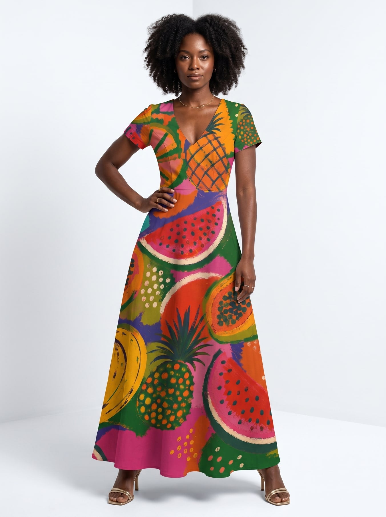 "Matunda" Short Sleeve Maxi Dress