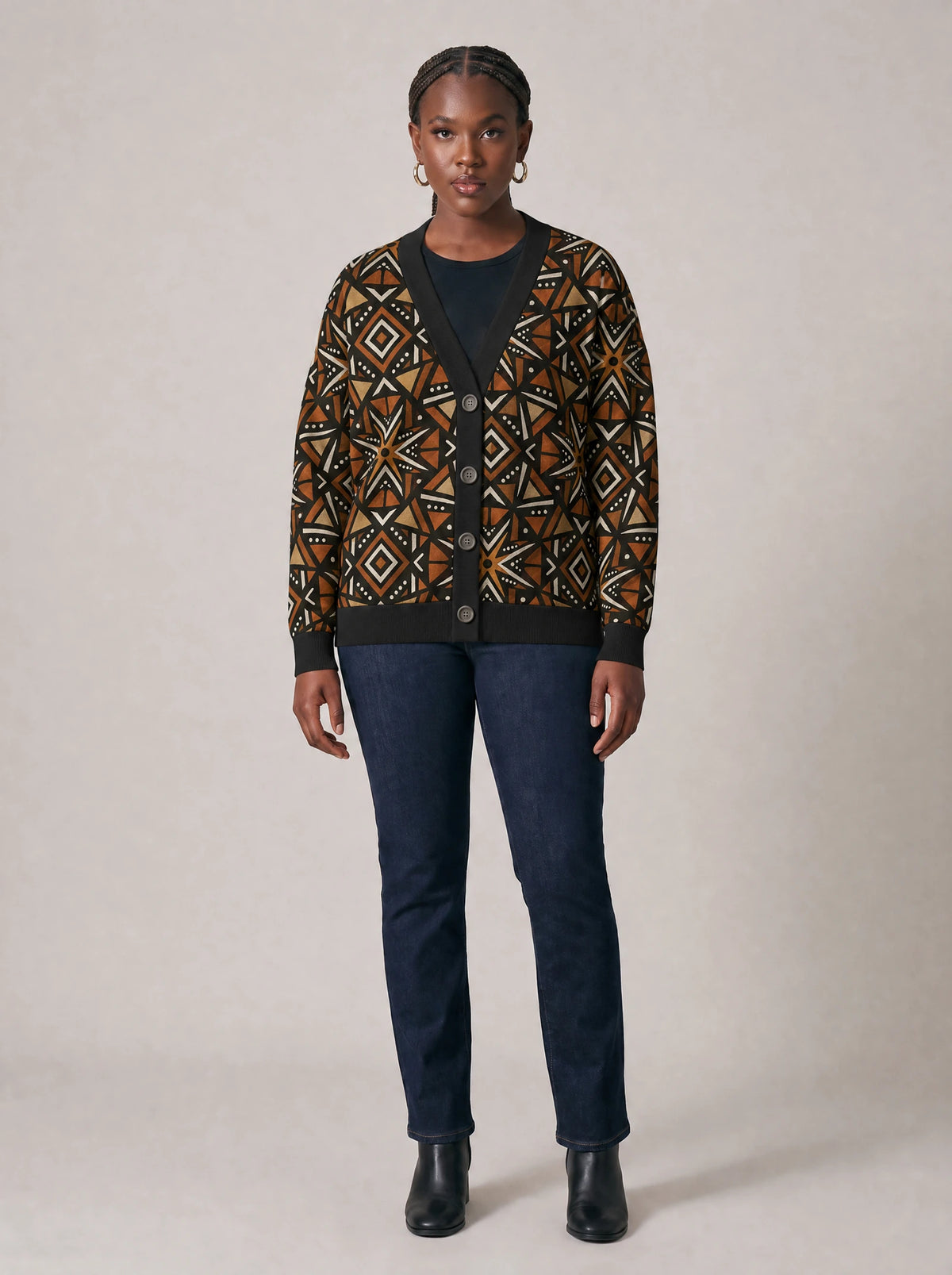 "Udongo" Cardigan — front view on model