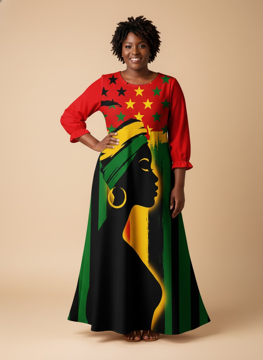 "Kwanza" Long Sleeve Maxi Dress