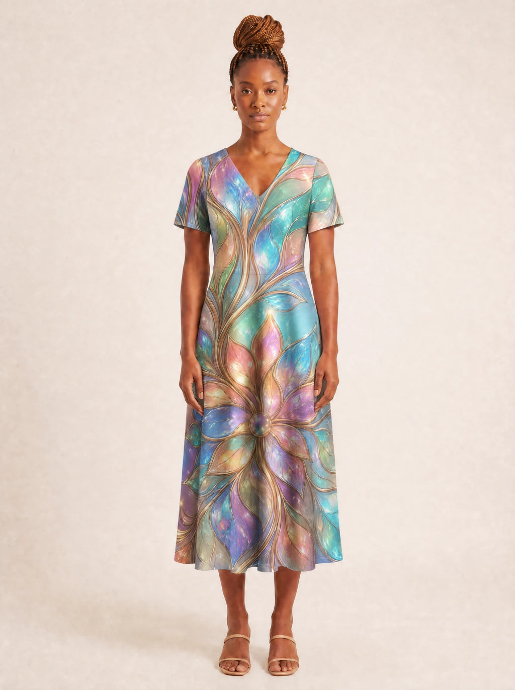 "Almasi" V Neck Midi Dress