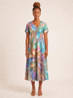 "Almasi" V Neck Midi Dress