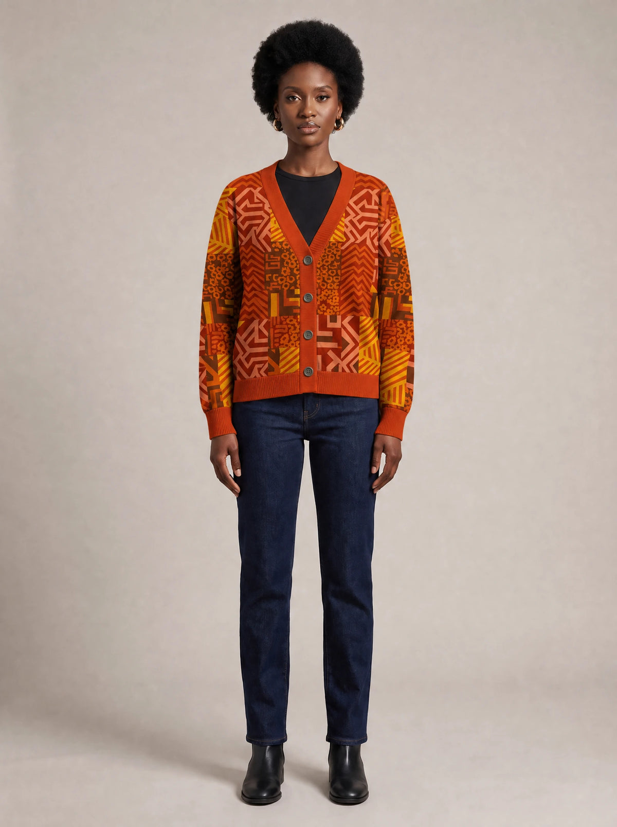 "Viraka" Cardigan — front view on model