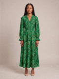 "Asili" Emerald Long Puff Sleeve Dress