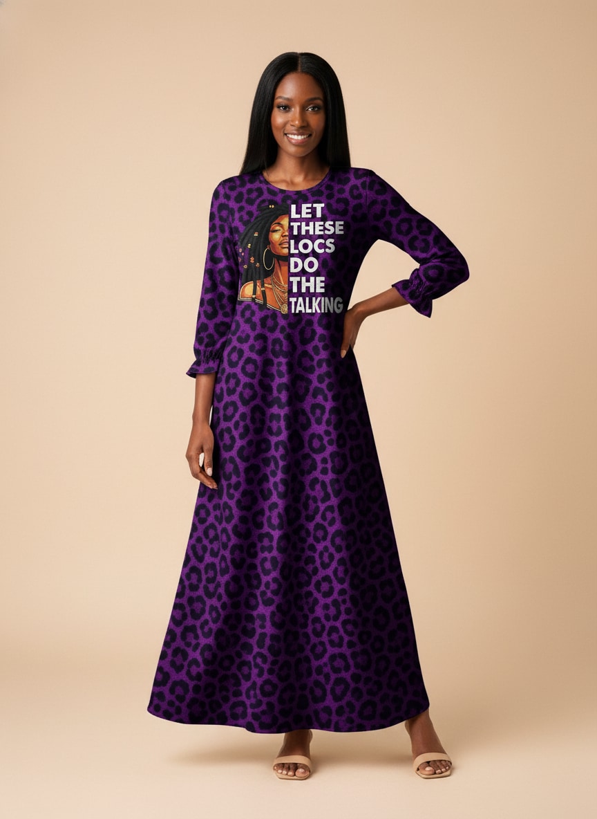 Purple Leopard Long Sleeve Maxi Dress