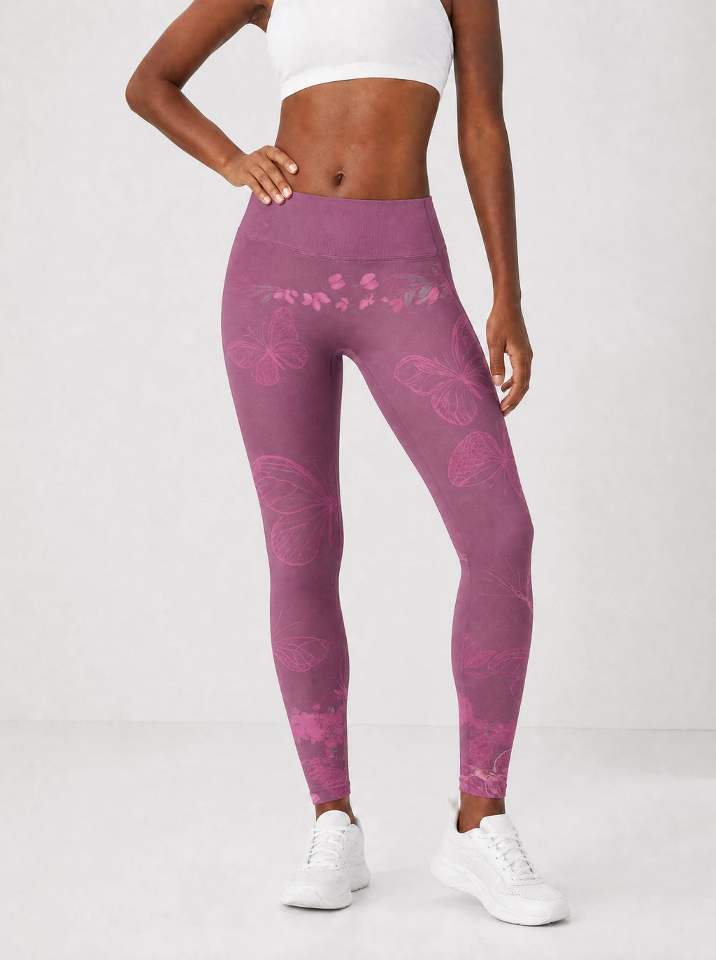"Imani" Wild Rose Leggings — front view on model
