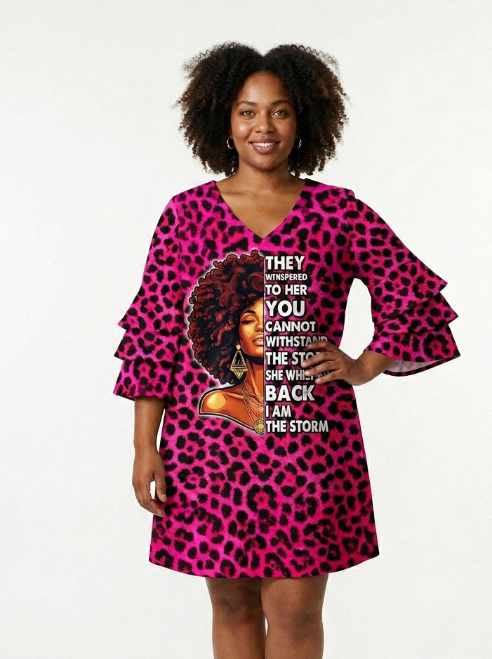 "Unstoppable" Pink Leopard Stacked Ruffle Sleeve Dress