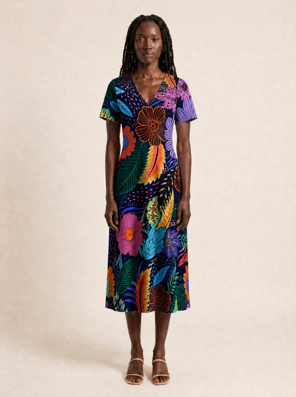 "Bustani" V Neck Midi Dress
