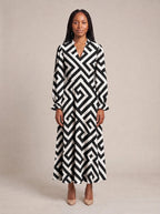 "Zamu" Long Puff Sleeve Dress — front view on model