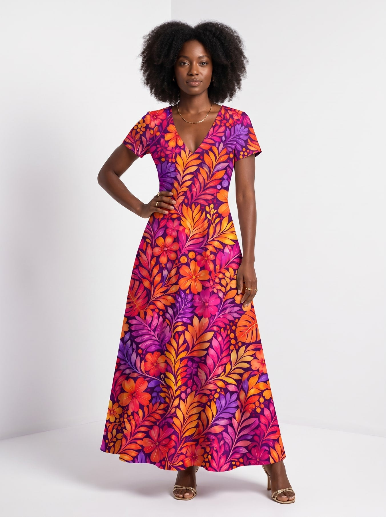 "Waridi" Short Sleeve Maxi Dress