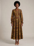 "Mudcloth" Long Puff Sleeve Dress