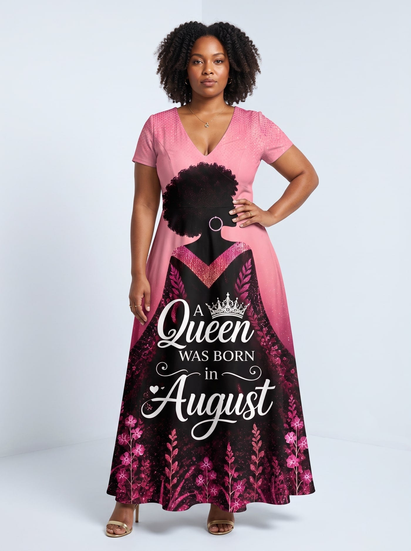 "August Queen Pink" Short Sleeve Maxi Dress