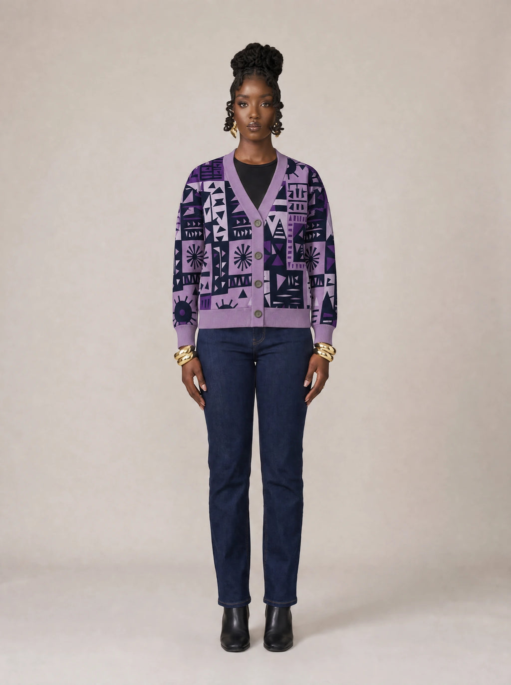 "Lavenda" Cardigan — front view on model