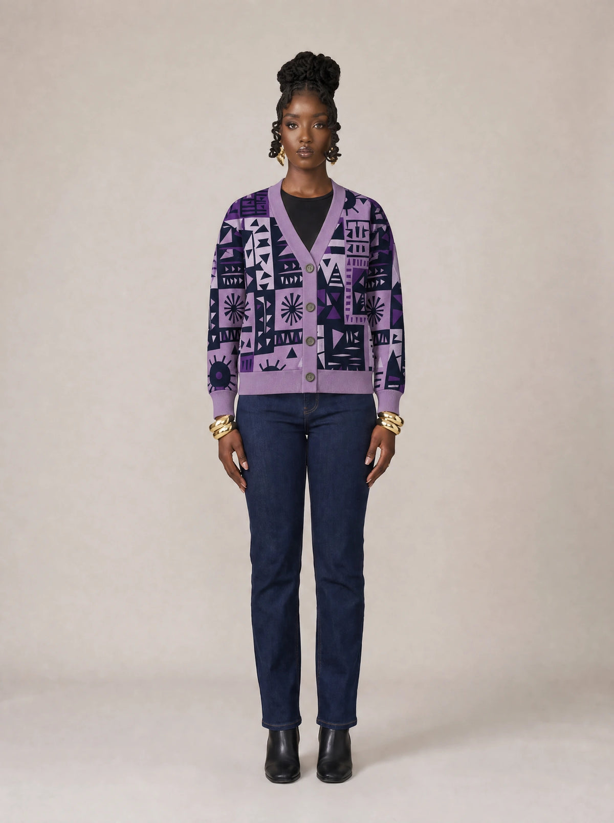 "Lavenda" Cardigan — front view on model