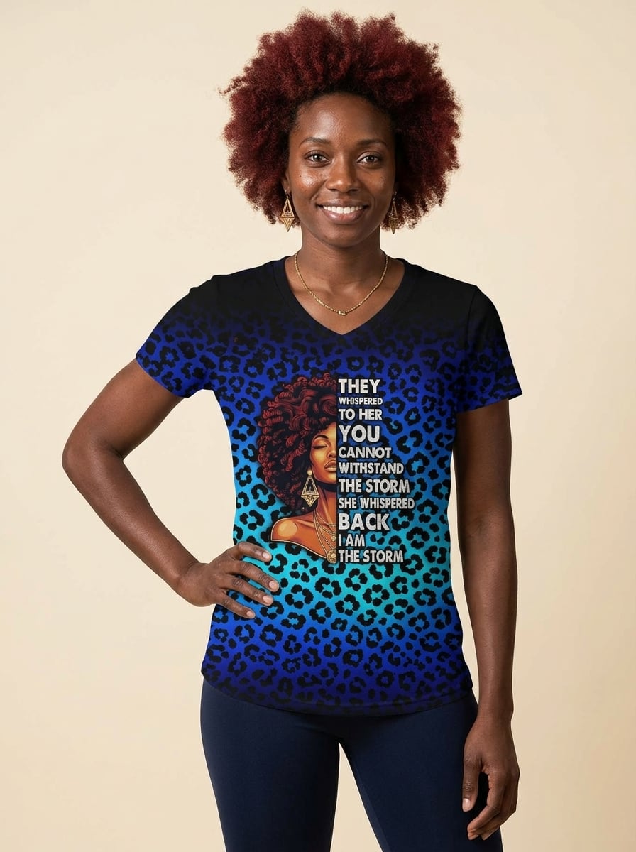 "Unstoppable" Sapphire Leopard V-Neck T-Shirt