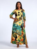 "Safari" Long Sleeve Maxi Dress