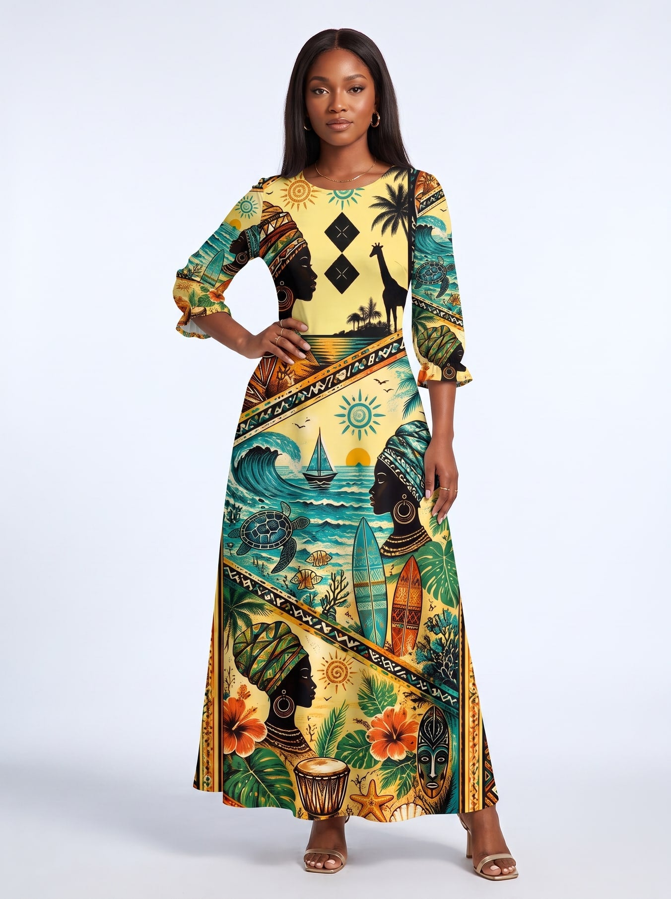 "Safari" Long Sleeve Maxi Dress