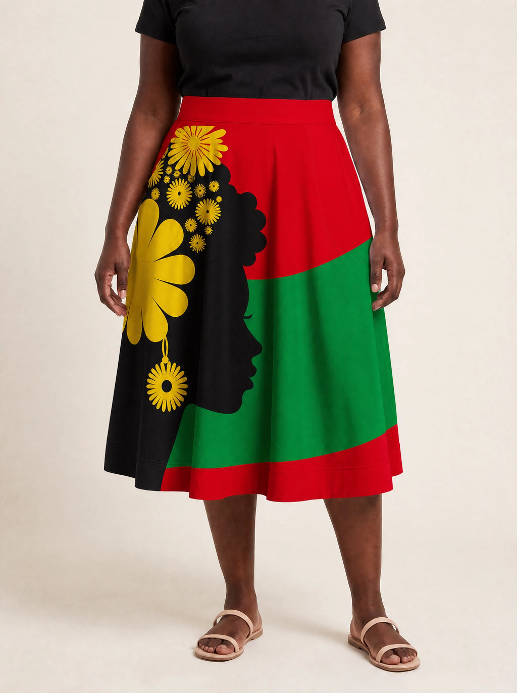 "Furaha" Twirl Skirt — cropped front view on model