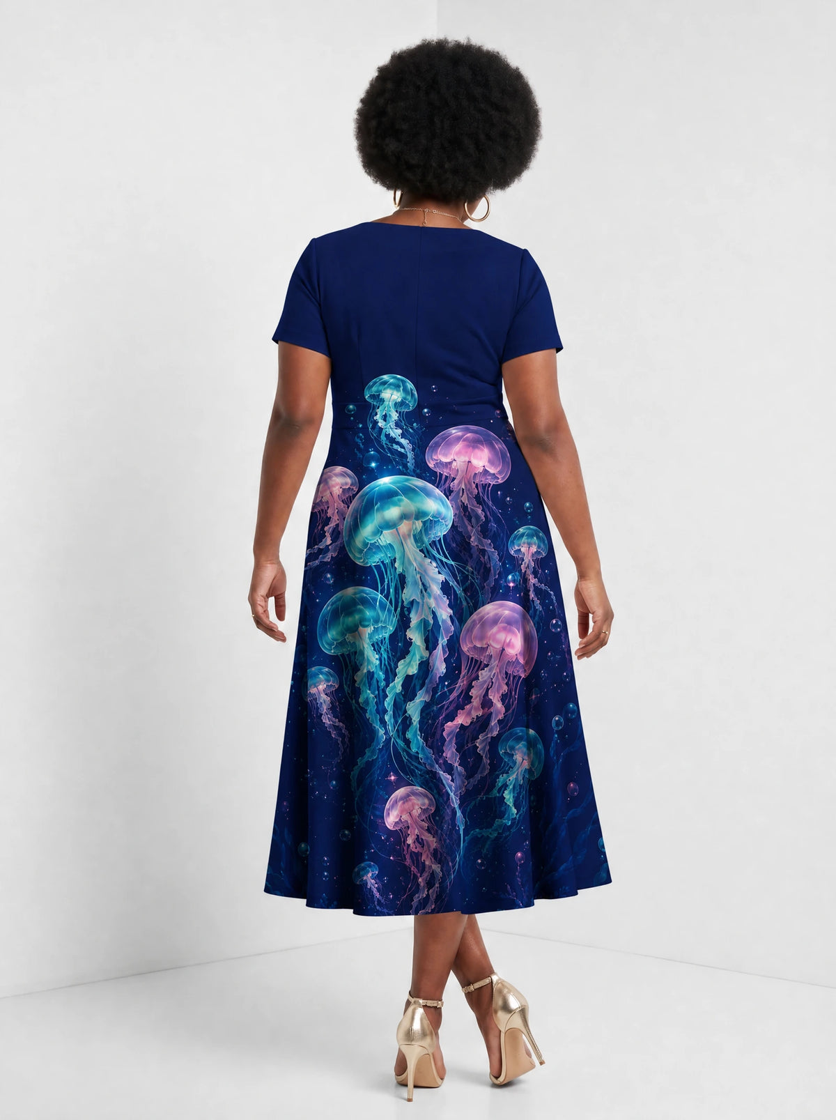 "Bahari" Sweetheart Midi Dress — back view on model