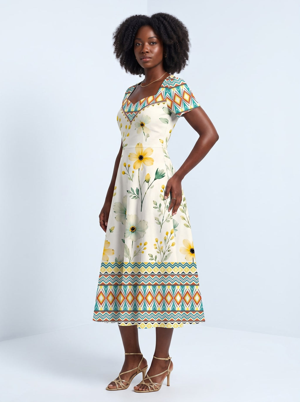 "Alizeti" Sweetheart Midi Dress