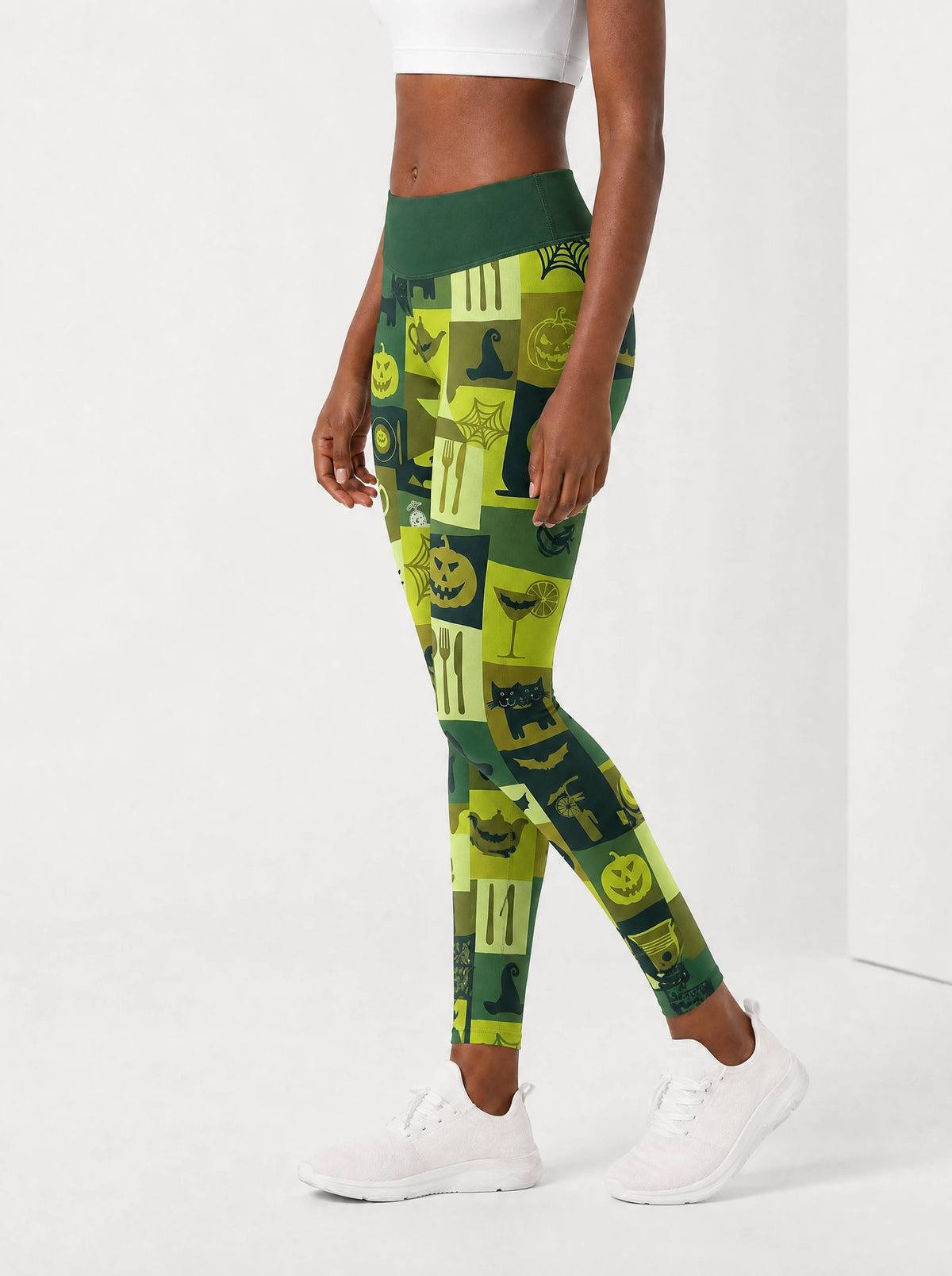 "Karamu" Halloween Leggings — side view on model, walking