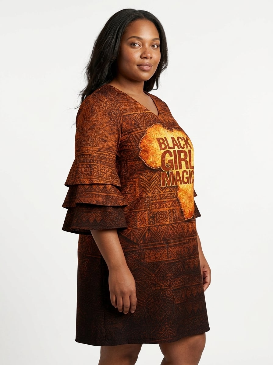 Black Girl Magic Stacked Ruffle Sleeve Dress