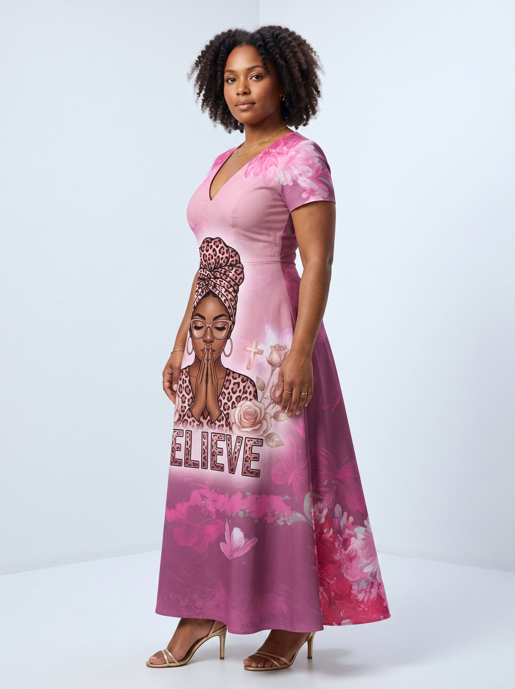 "Imani" Wild Rose Short Sleeve Maxi Dress Promo