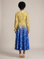 "Angaza" Long Puff Sleeve Dress — back view on model