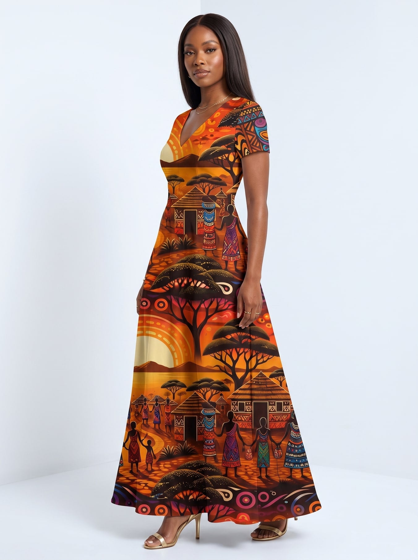 "Kijiji" Short Sleeve Maxi Dress