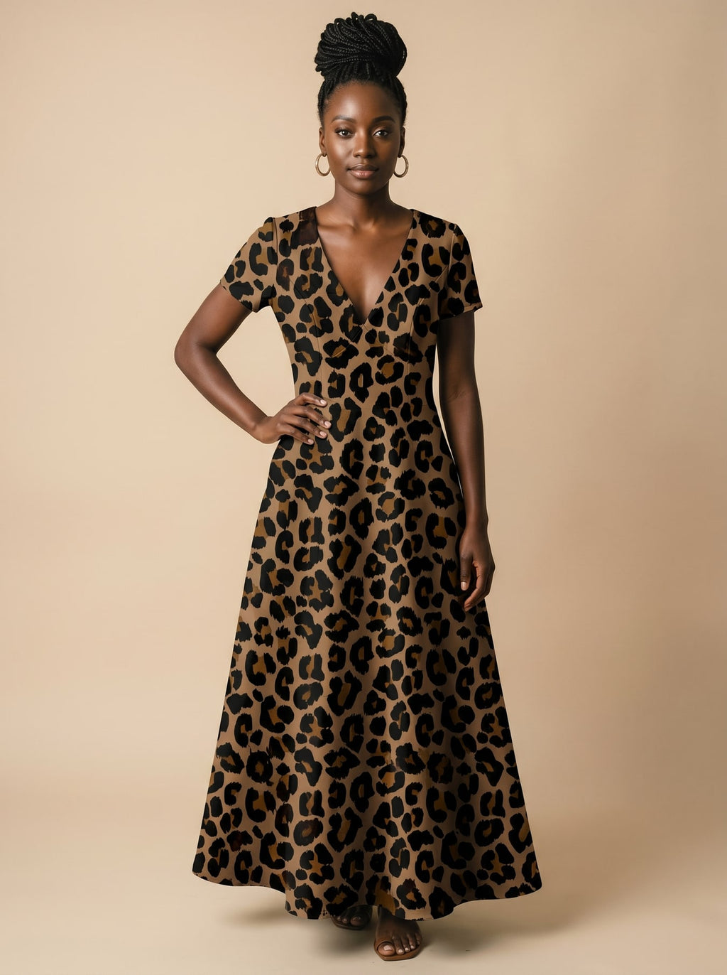 "Unstoppable" Brown Leopard Short Sleeve Maxi Dress Promo