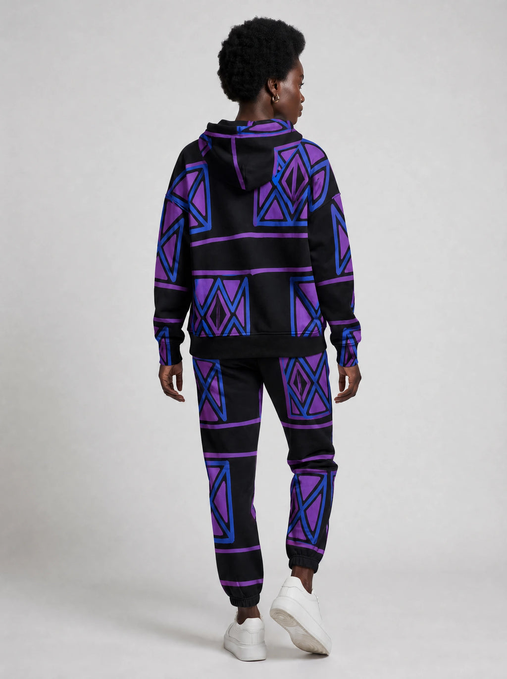 "Jioni" Black Violet Hoodie & Jogger Set — back view on model