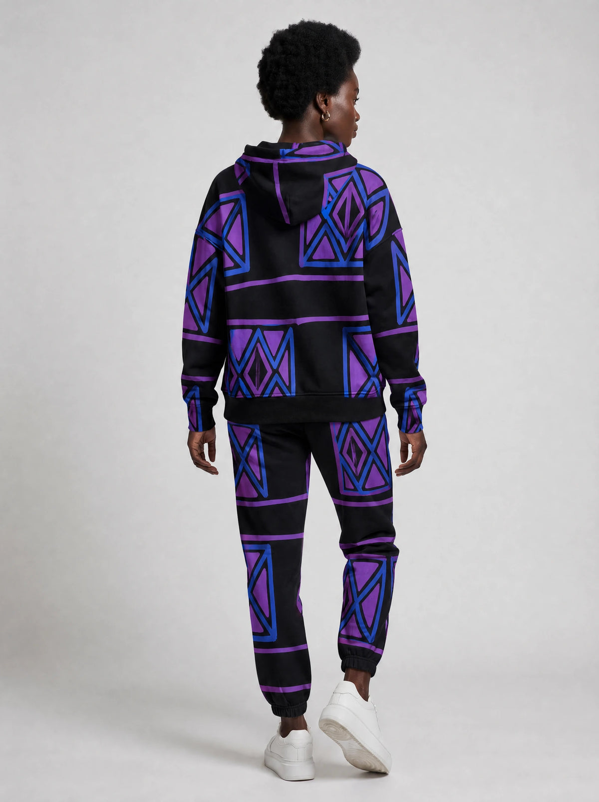 "Jioni" Black Violet Hoodie & Jogger Set — back view on model