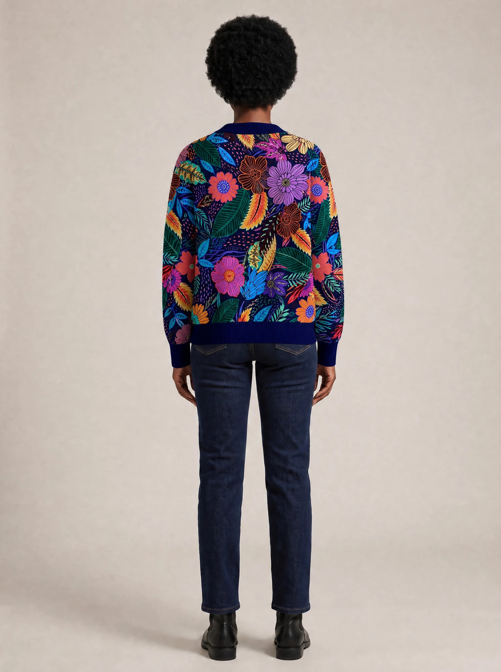 "Bustani" Cardigan — back view on model