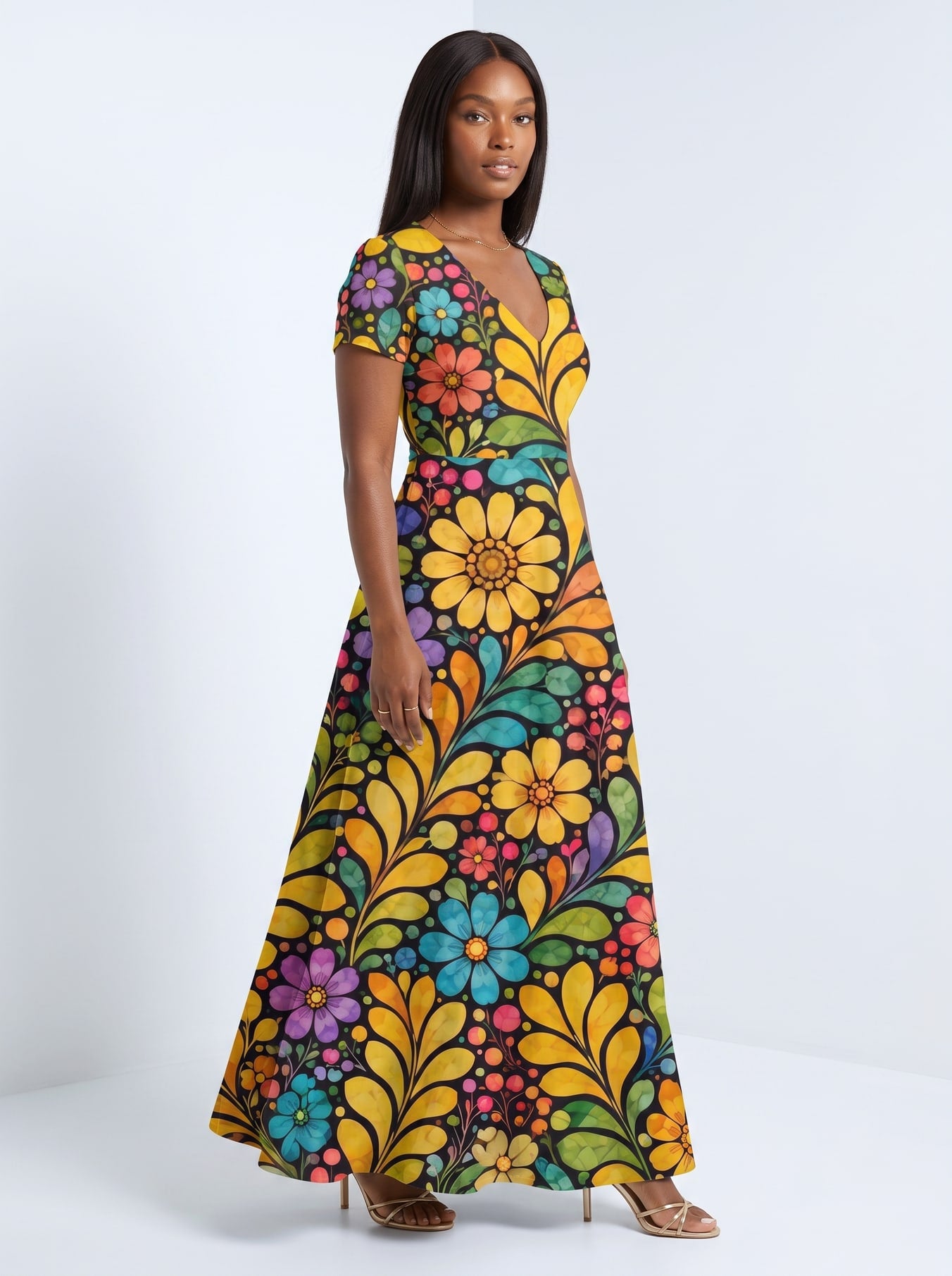 "Njano" Short Sleeve Maxi Dress