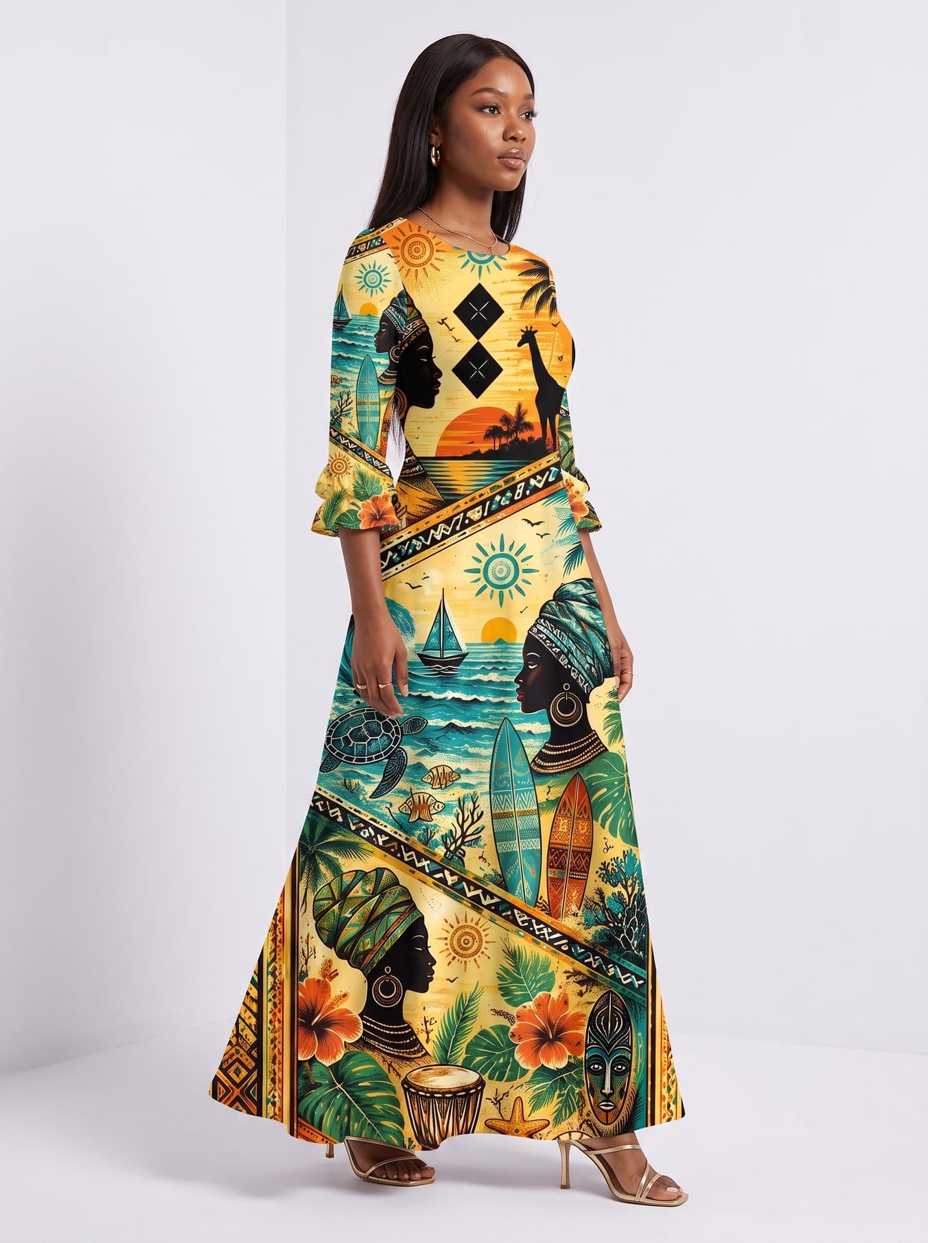 "Safari" Long Sleeve Maxi Dress