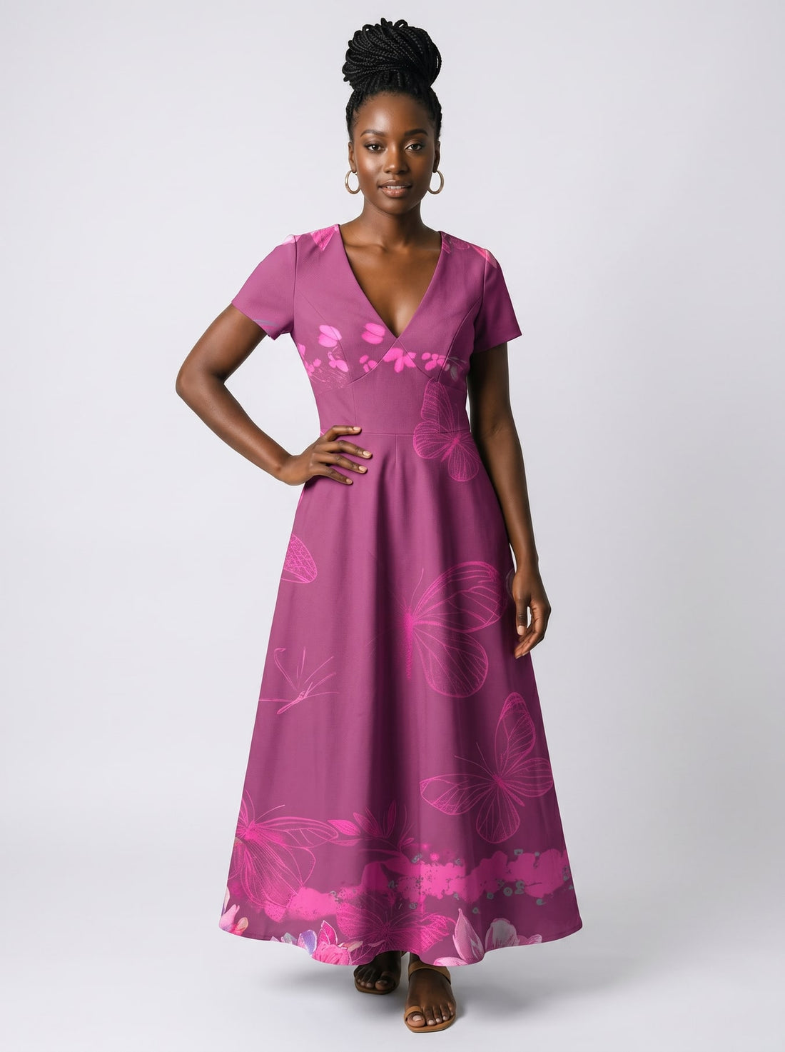 Pink Orchid Short Sleeve Maxi Dress