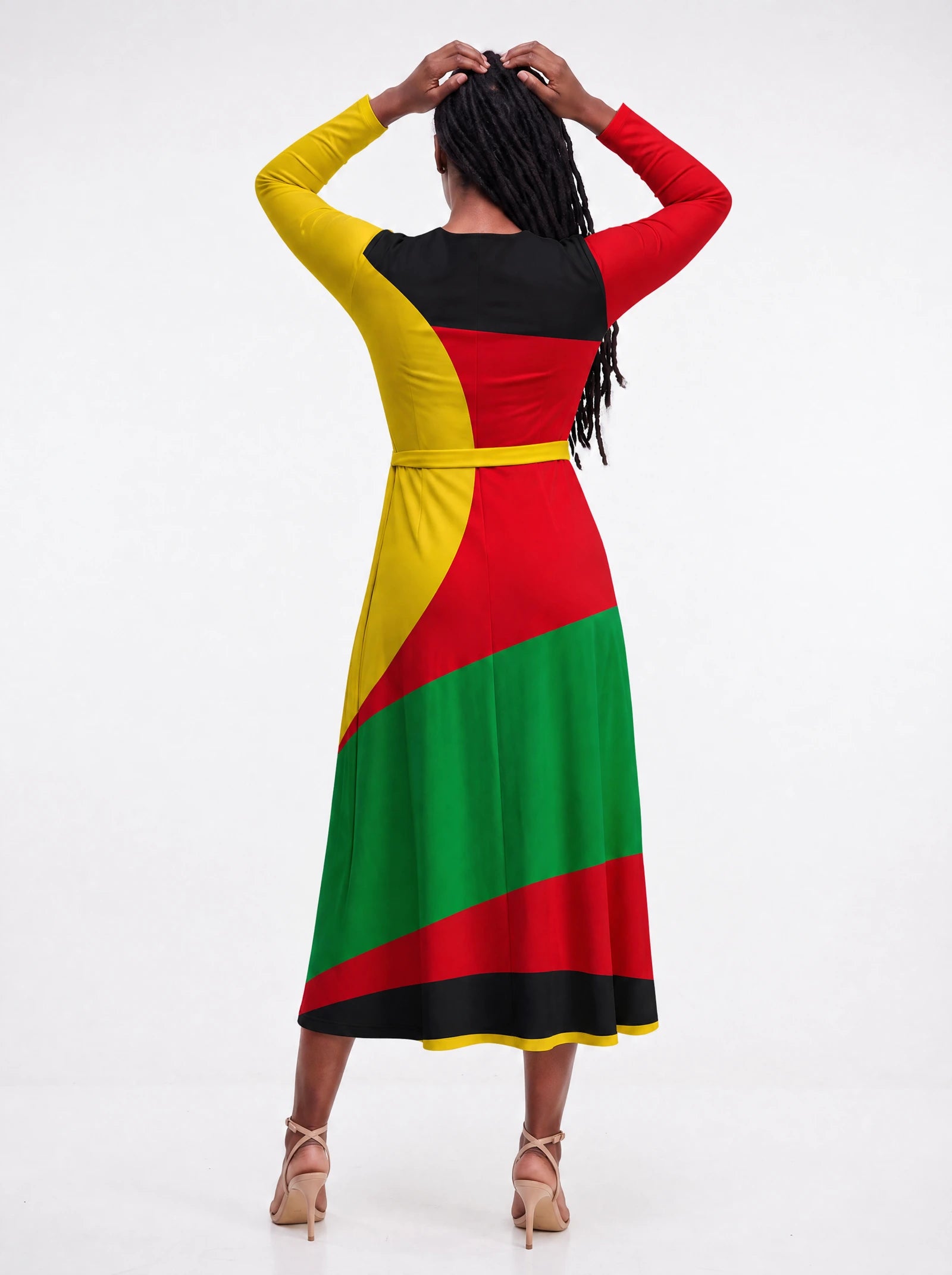 "Furaha" Viscose Midi Dress — back view on model