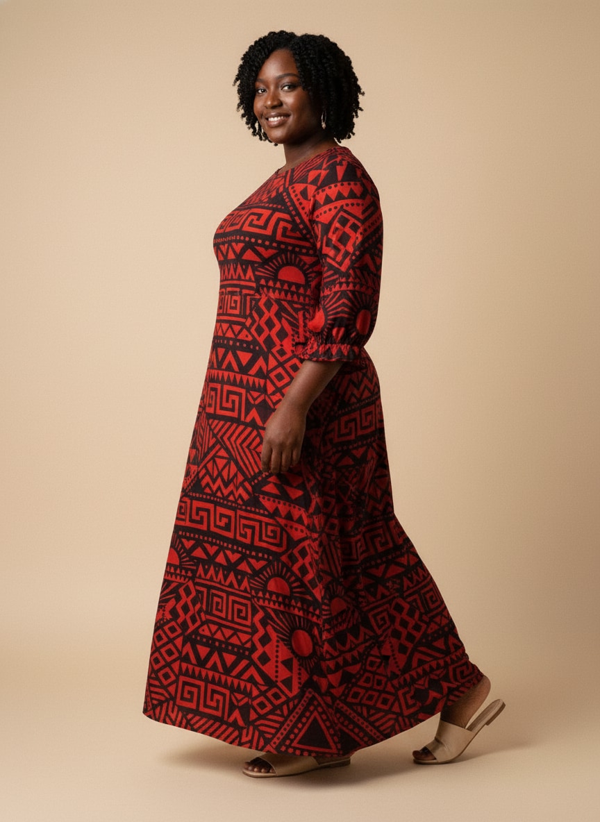 "Shaka" Burgundy Long Sleeve Maxi Dress