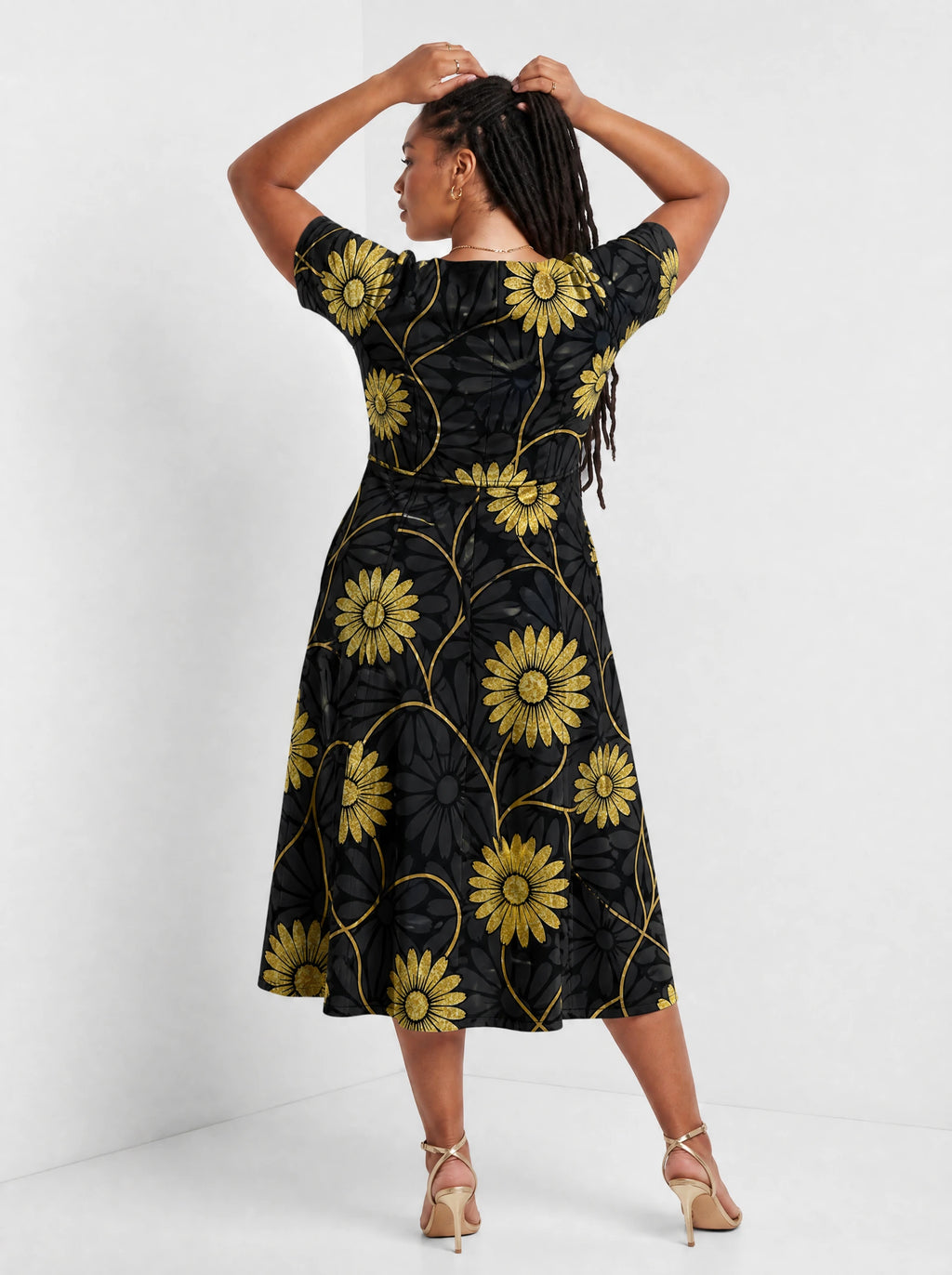 "Mulika" Sweetheart Midi Dress — back view on model