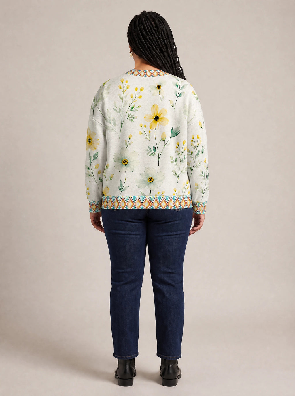 "Alizeti" Cardigan — back view on model