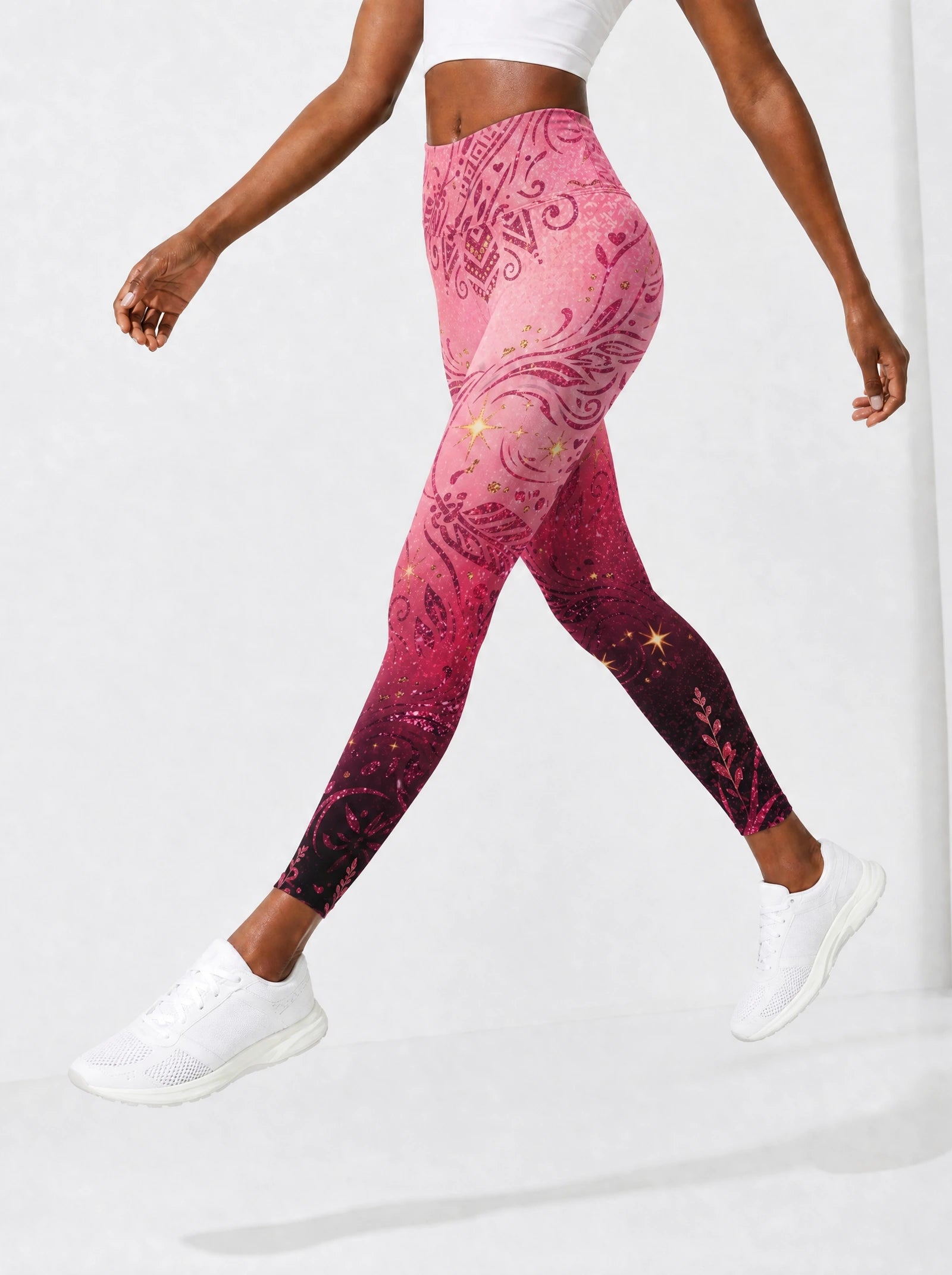 "August Queen Pink" Leggings — side view on model