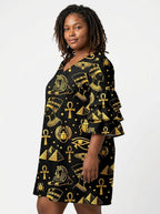 "Nefertiti" Black Gold Stacked Ruffle Sleeve Dress