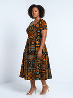 "Afrocentric Pattern" Sweetheart Midi Dress