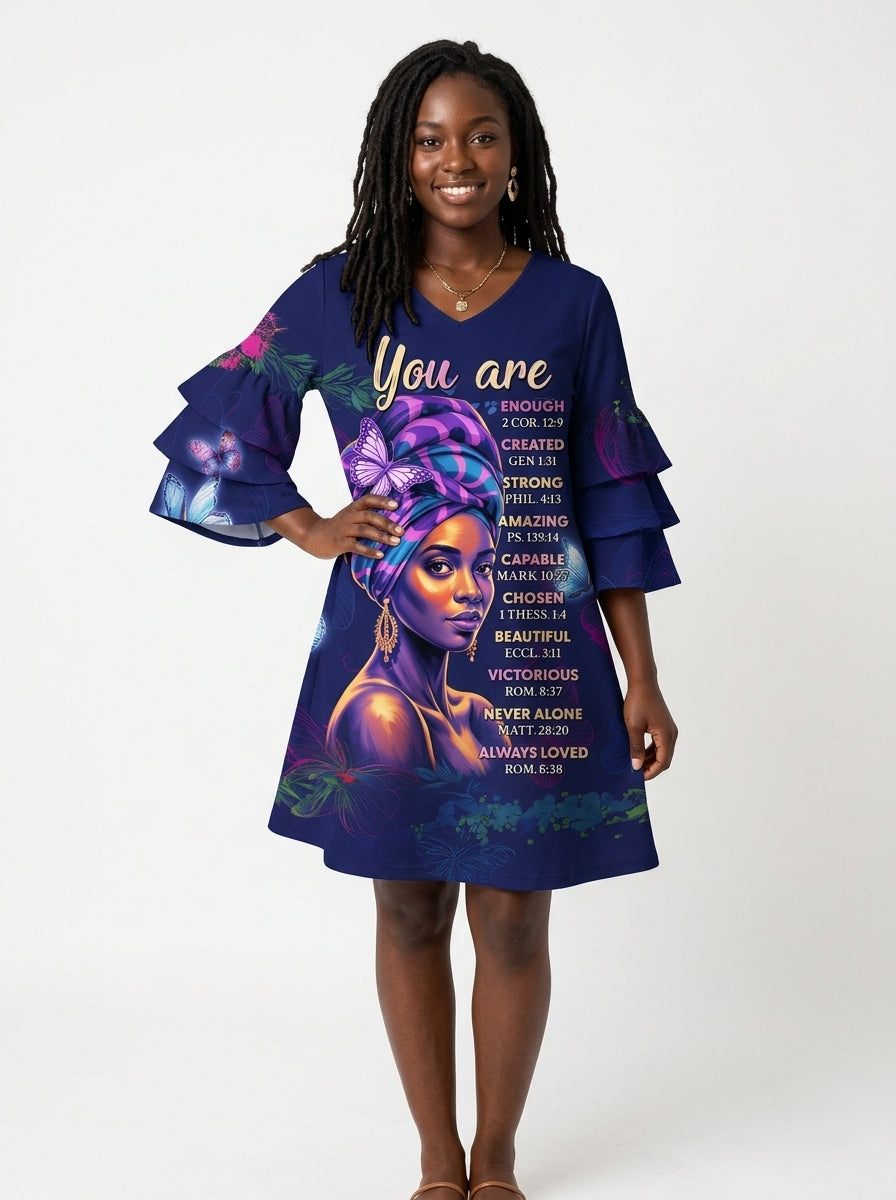 Blue Orchid Stacked Ruffle Sleeve Dress