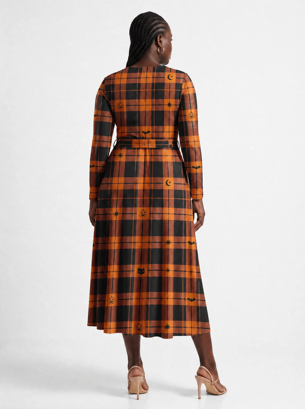 "Zulia" Halloween Long Sleeve Midaxi Dress — back view on model