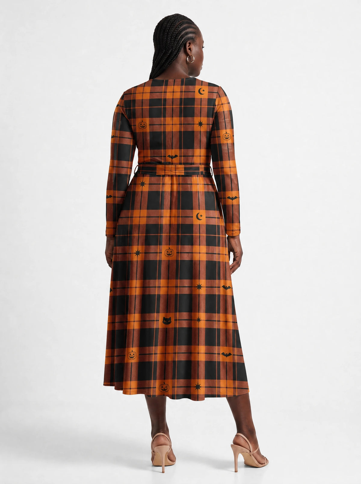 "Zulia" Halloween Long Sleeve Midaxi Dress — back view on model