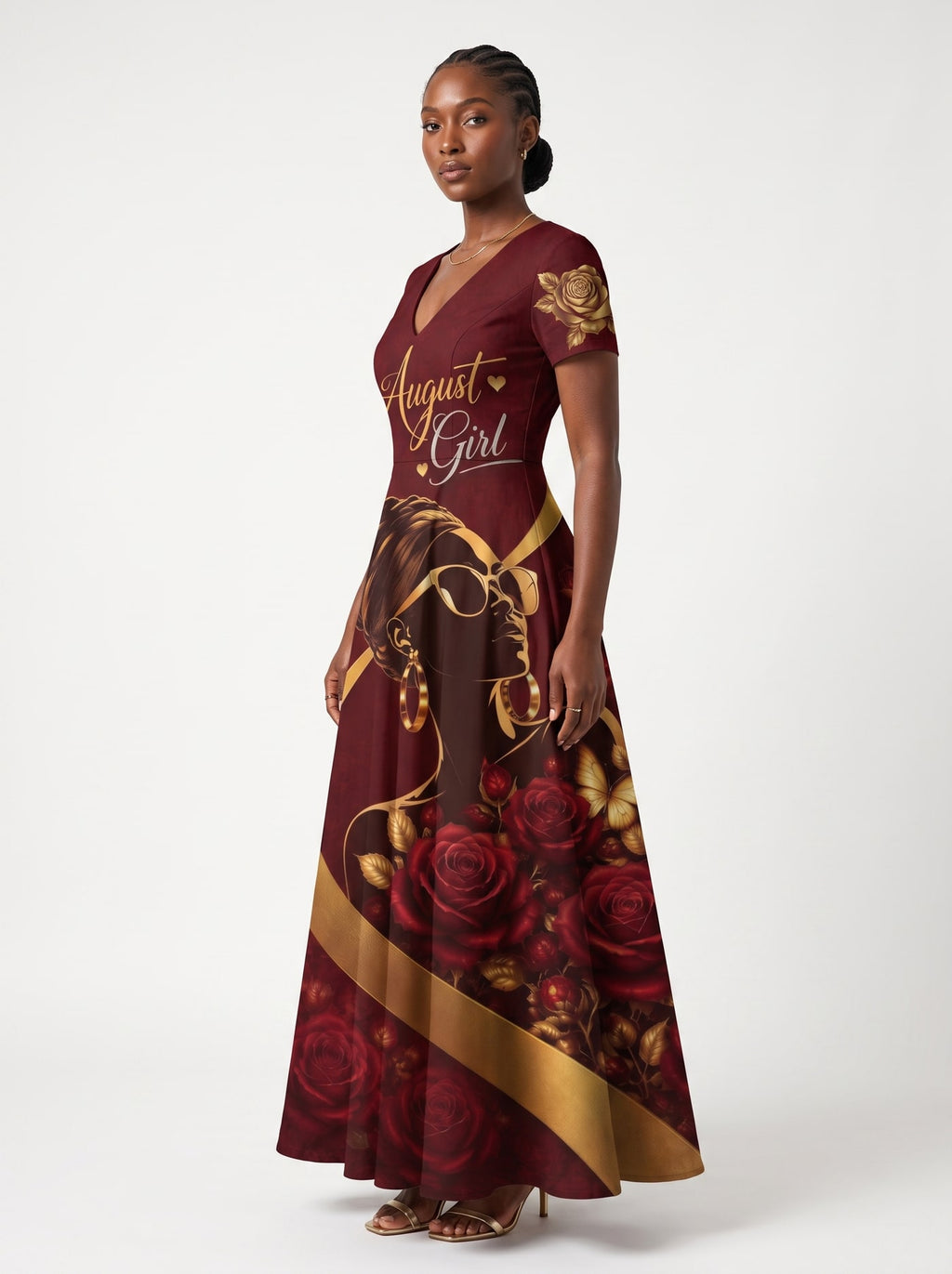 "August Girl Roses" Short Sleeve Maxi Dress